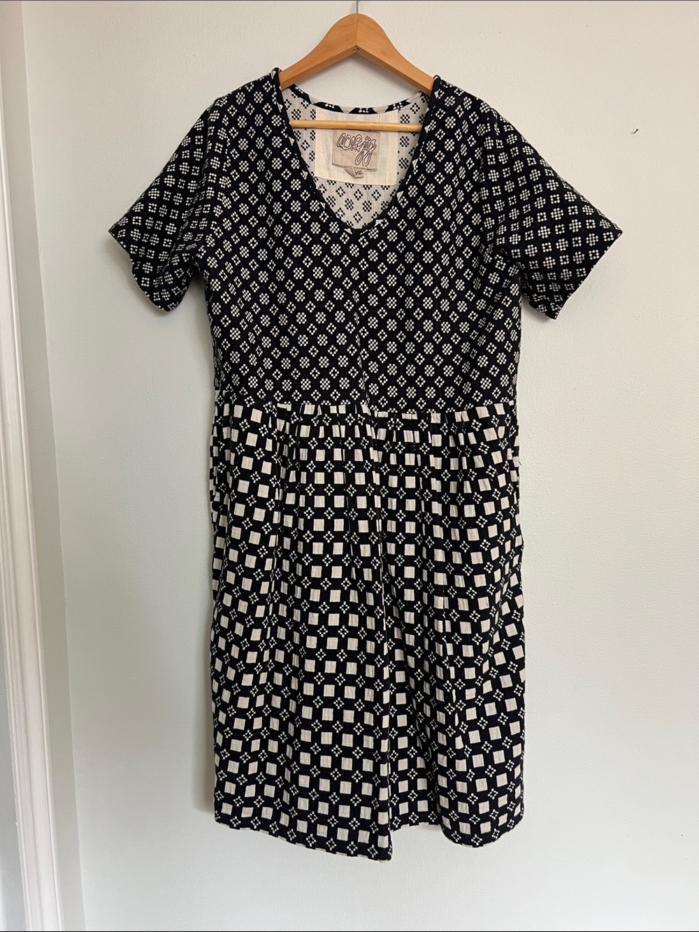 Ace & Jig Black and White Geometric V-Neck Dress